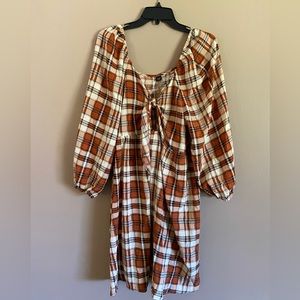 SHEIN Curve plaid cut out long sleeve dress